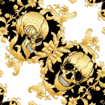 Baroque Style Patterns with Skulls in Gold White & Black 29xAI