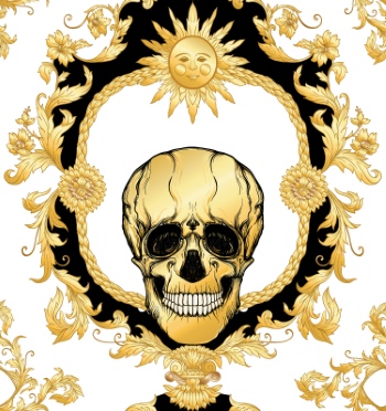 Baroque Style Patterns with Skulls in Gold White & Black 29xAI