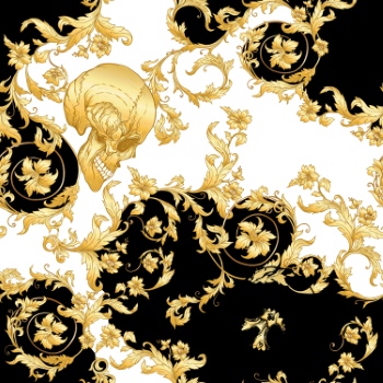 Baroque Style Patterns with Skulls in Gold White & Black 29xAI