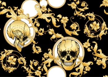 Baroque Style Patterns with Skulls in Gold White & Black 29xAI