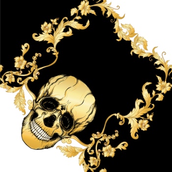 Baroque Style Patterns with Skulls in Gold White & Black 29xAI