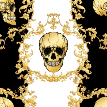 Baroque Style Patterns with Skulls in Gold White & Black 29xAI
