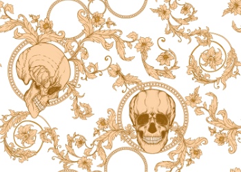 Baroque Style Patterns with Skulls in Gold White & Black 29xAI