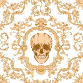 Baroque Style Patterns with Skulls in Gold White & Black 29xAI