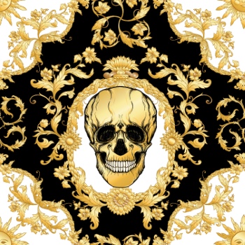 Baroque Style Patterns with Skulls in Gold White & Black 29xAI