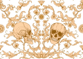 Baroque Style Patterns with Skulls in Gold White & Black 29xAI