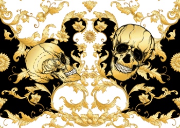 Baroque Style Patterns with Skulls in Gold White & Black 29xAI