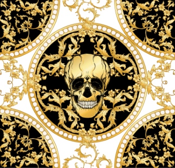 Baroque Style Patterns with Skulls in Gold White & Black 29xAI