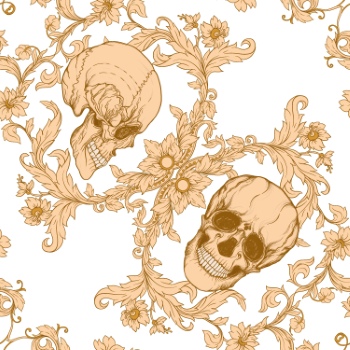 Baroque Style Patterns with Skulls in Gold White & Black 29xAI
