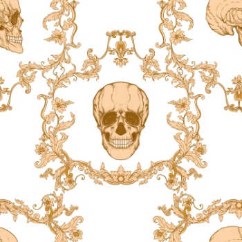 Baroque Style Patterns with Skulls in Gold White & Black 29xAI