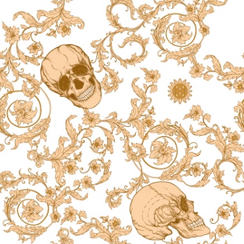 Baroque Style Patterns with Skulls in Gold White & Black 29xAI
