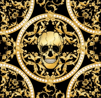 Baroque Style Patterns with Skulls in Gold White & Black 29xAI