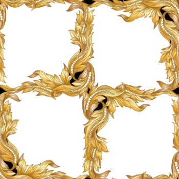 Baroque Style Patterns with Skulls in Gold White & Black 29xAI