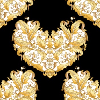 Baroque Style Patterns with Skulls in Gold White & Black 29xAI