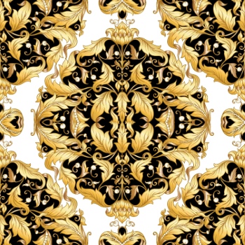 Baroque Style Patterns with Skulls in Gold White & Black 29xAI