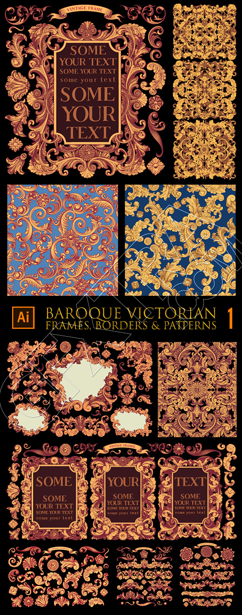 Baroque Victorian Frames, Borders & Patterns #1, 29xAI