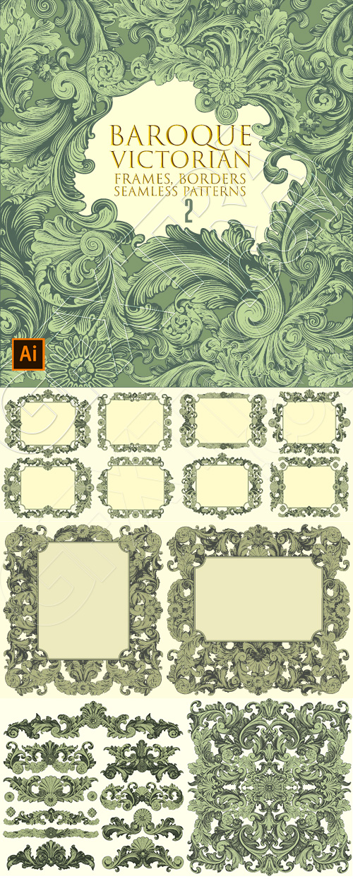 Baroque Victorian Frames, Borders & Patterns #2, 25xAI