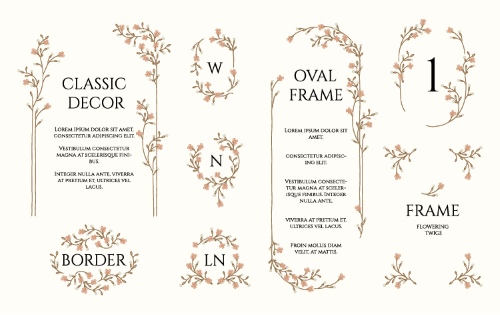 Floral Decorative Invitation Frames & Borders #1, 25xAI