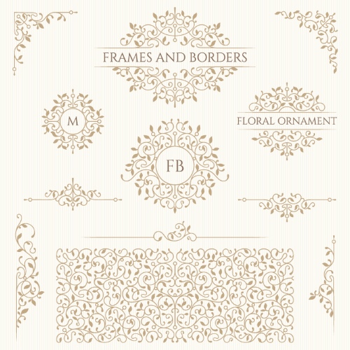 Floral Decorative Invitation Frames & Borders #1, 25xAI