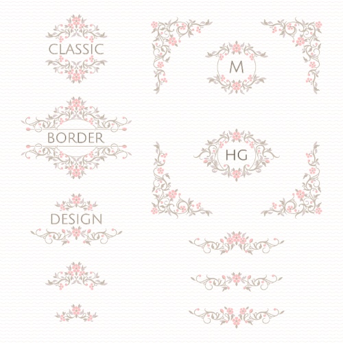 Floral Decorative Invitation Frames & Borders #1, 25xAI