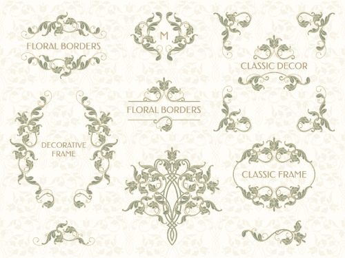 Floral Decorative Invitation Frames & Borders #1, 25xAI