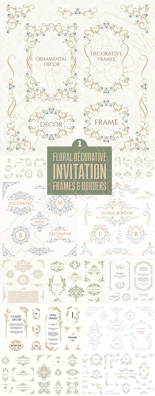 Floral Decorative Invitation Frames & Borders #1, 25xAI
