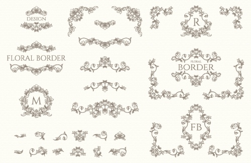 Floral Decorative Invitation Frames & Borders #2, 25xAI