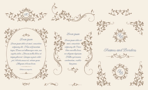 Floral Decorative Invitation Frames & Borders #2, 25xAI