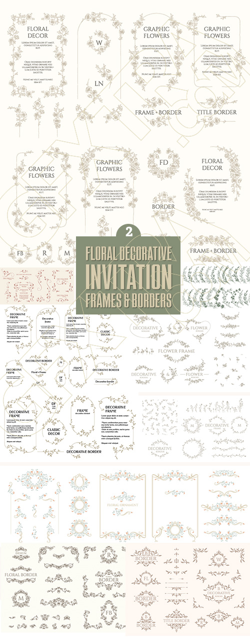 Floral Decorative Invitation Frames & Borders #2, 25xAI