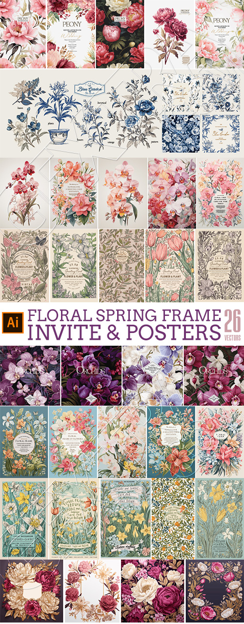Floral Spring Frame Invite & Posters 26xAI