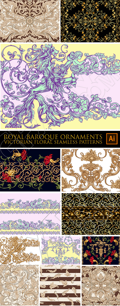 Royal Baroque Ornaments & Victorian Floral Seamless Patterns 42xAI