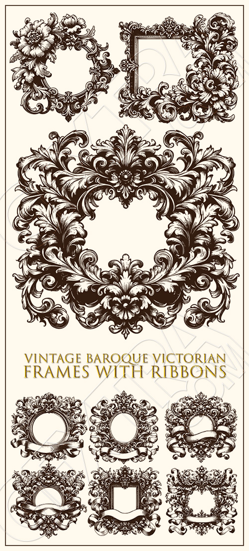 Vintage Baroque Victorian Frames with Ribbons 28xAI