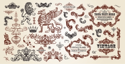 Vintage Typographic Ornamental Design Elements #2, 25xAI