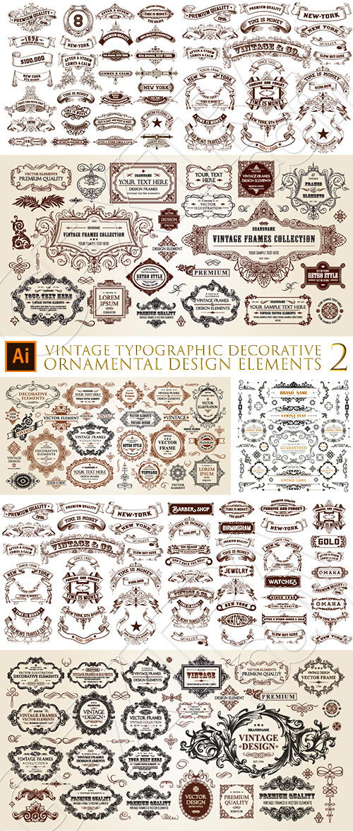 Vintage Typographic Ornamental Design Elements #2, 25xAI