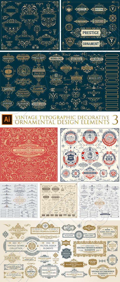 Vintage Typographic Ornamental Design Elements #3, 29xAI
