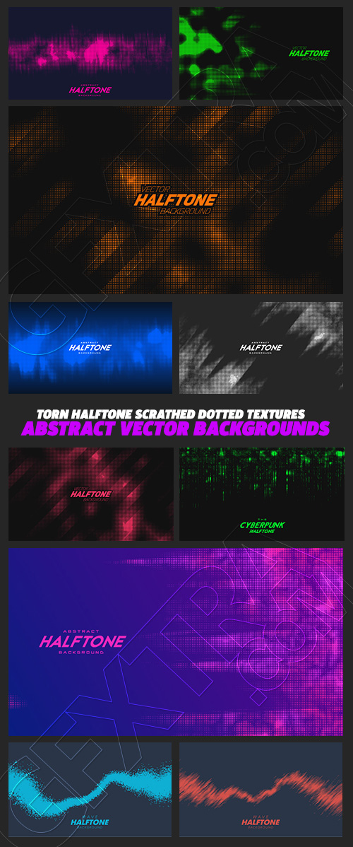 Abstract Vectors - Torn Halftone Scrathed Dotted Textures 31xAI