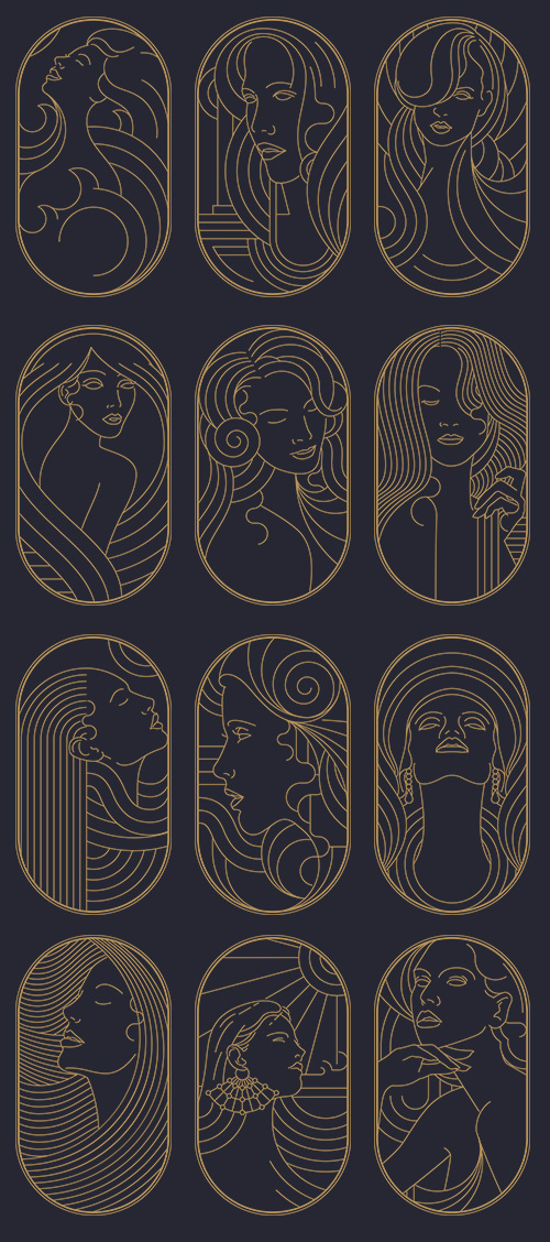 12 Beauty Artdeco Vector Designs EPS, PNG