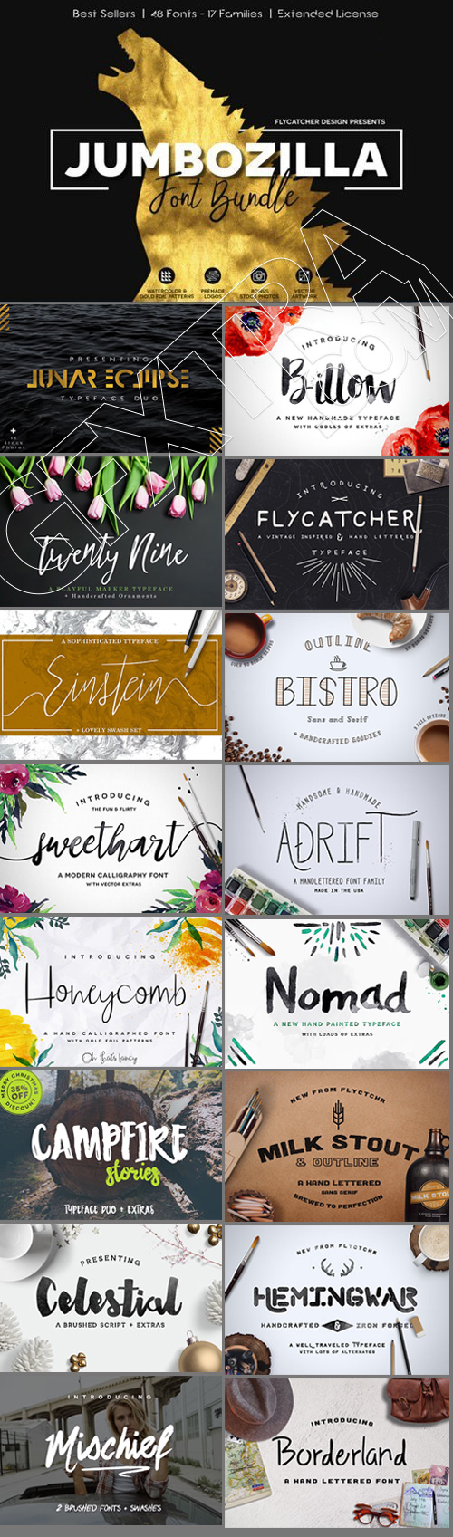 Jumbozilla Font Bundle 17 Type, 48 Fonts 1073810