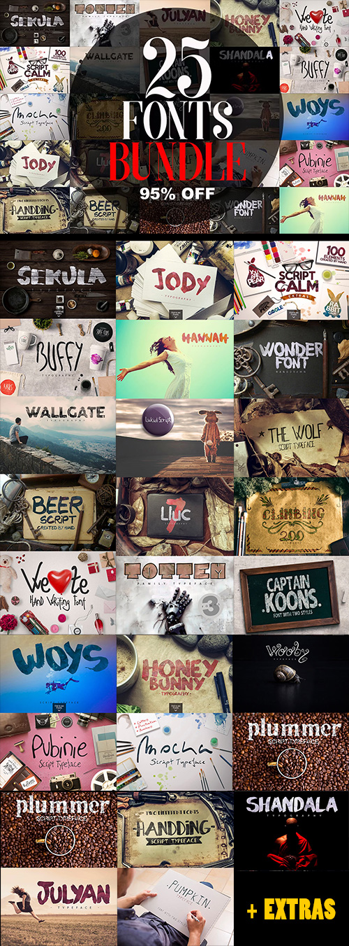 25 Fonts Bundle + Extras 467076