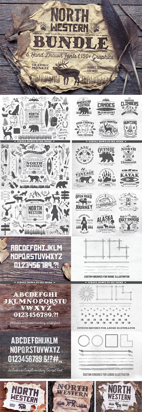 North Western Font + Vectors BUNDLE 296545