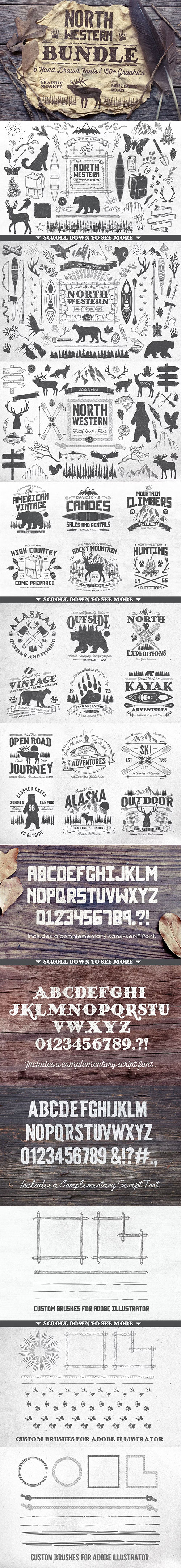 North Western Font + Vectors BUNDLE 296545