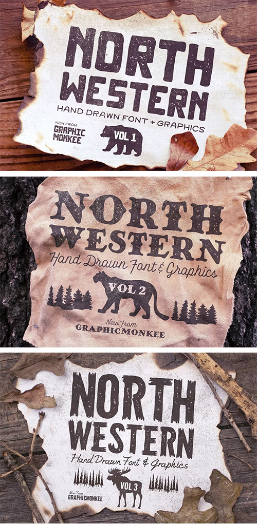 North Western Font + Vectors BUNDLE 296545
