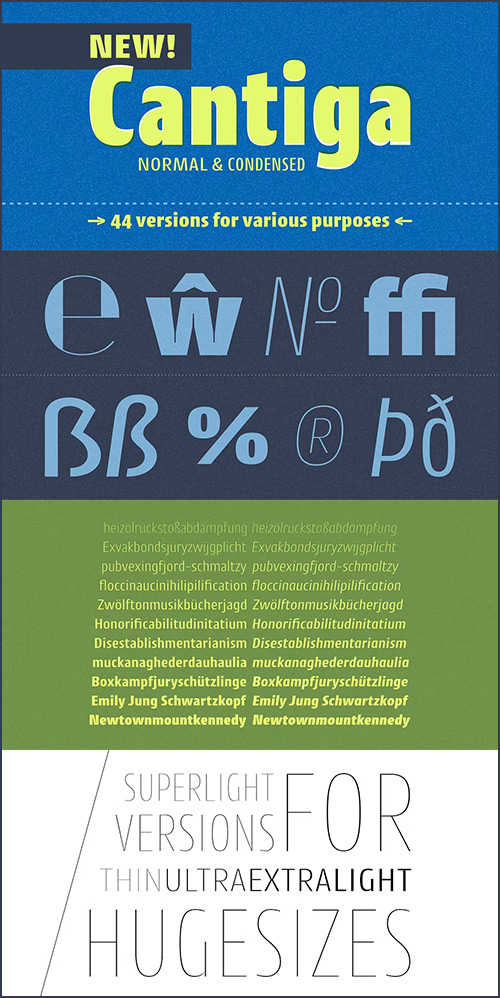 Cantiga Font Family with Condensed Types 44xOTF