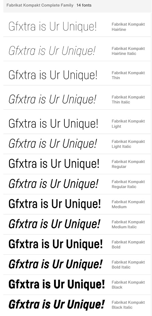 Fabrikat Kompakt Font Family 14 Fonts $249