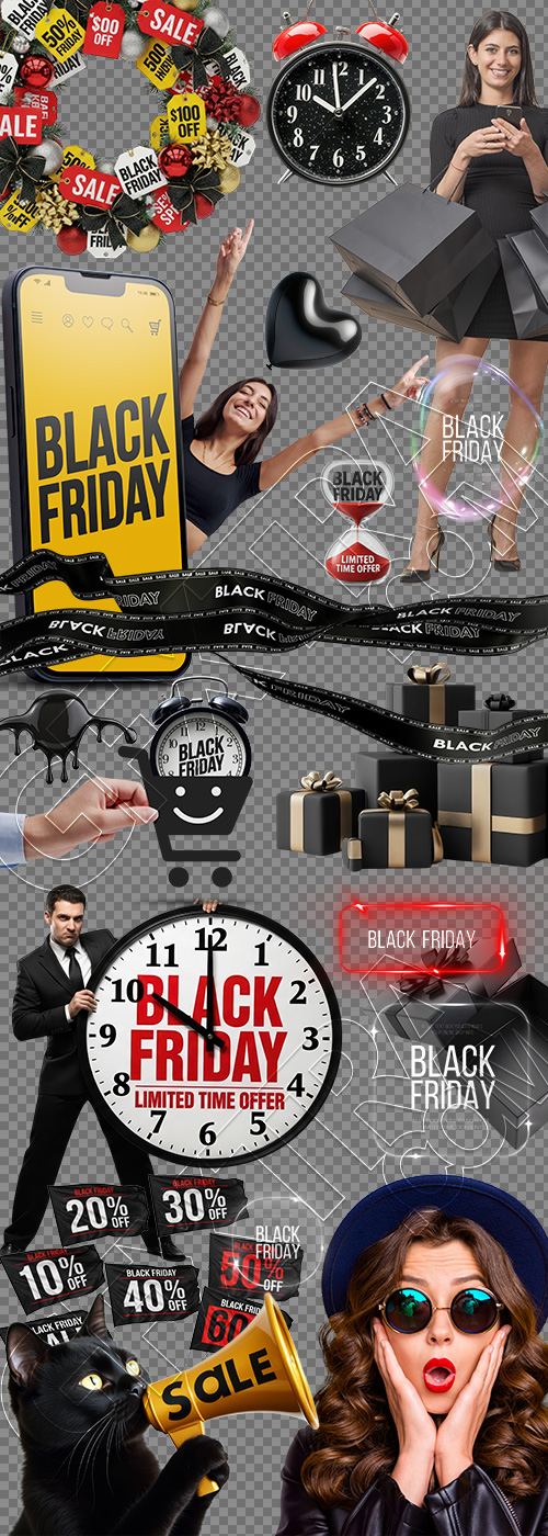 Black Friday Transparent Design Elements 28xPNG