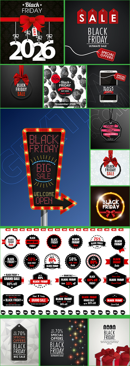 Black Friday Sale Backgrounds, Banners, Labels Collection 61xEPS