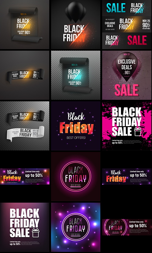 Black Friday Banners & Backgrounds Bundle 182xEPS