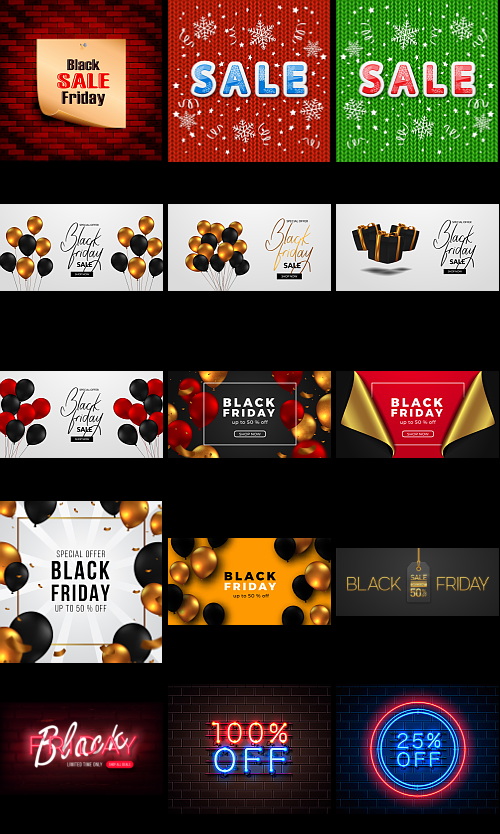 Black Friday Banners & Backgrounds Bundle 182xEPS