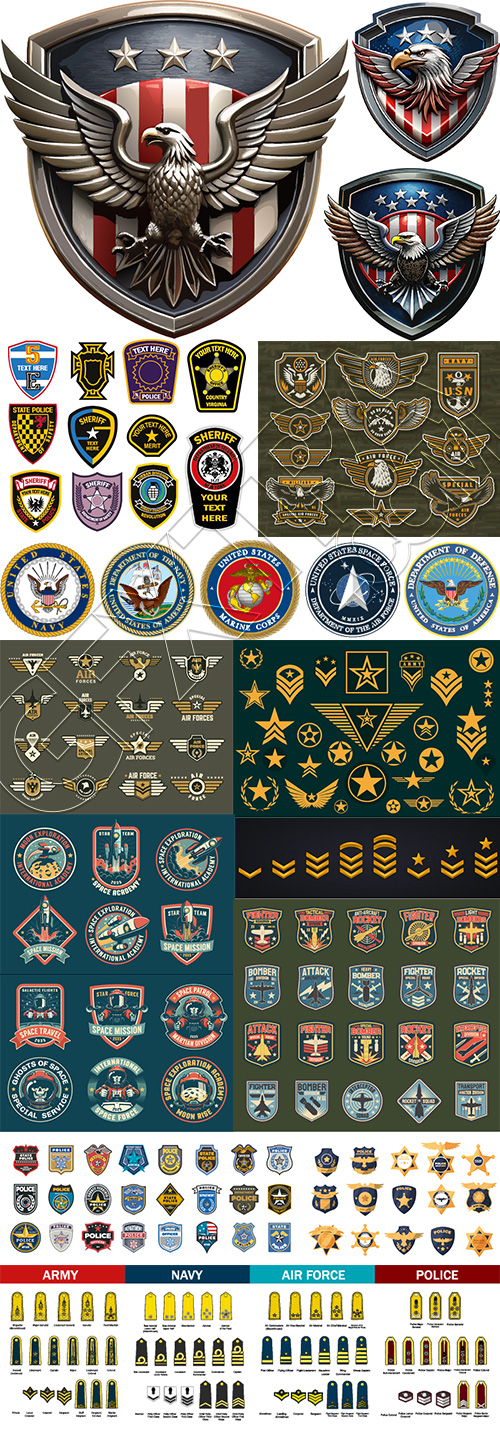 Army, Navy, Air Force & Police Emblem Badges 28xAI