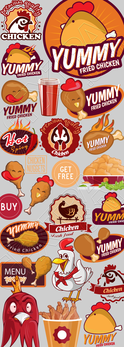 Yummy Fried Chicken Logos 6xEPS